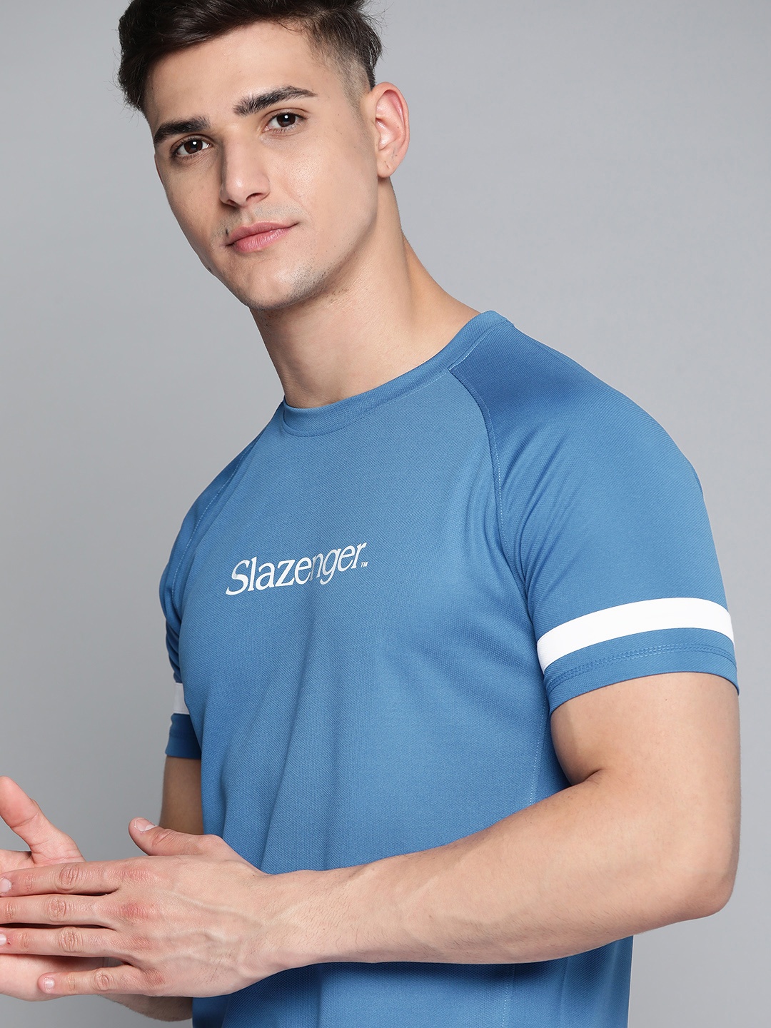 

Slazenger Men Blue Brand Logo Printed Ultra-Dry Running T-shirt