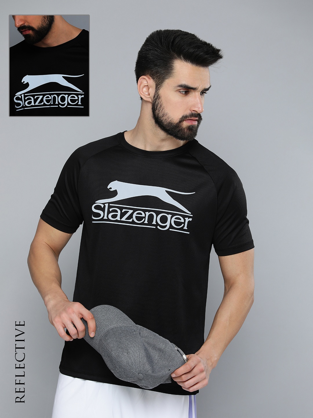 

Slazenger Men Black Brand Logo & Typography Printed Regular T-shirt