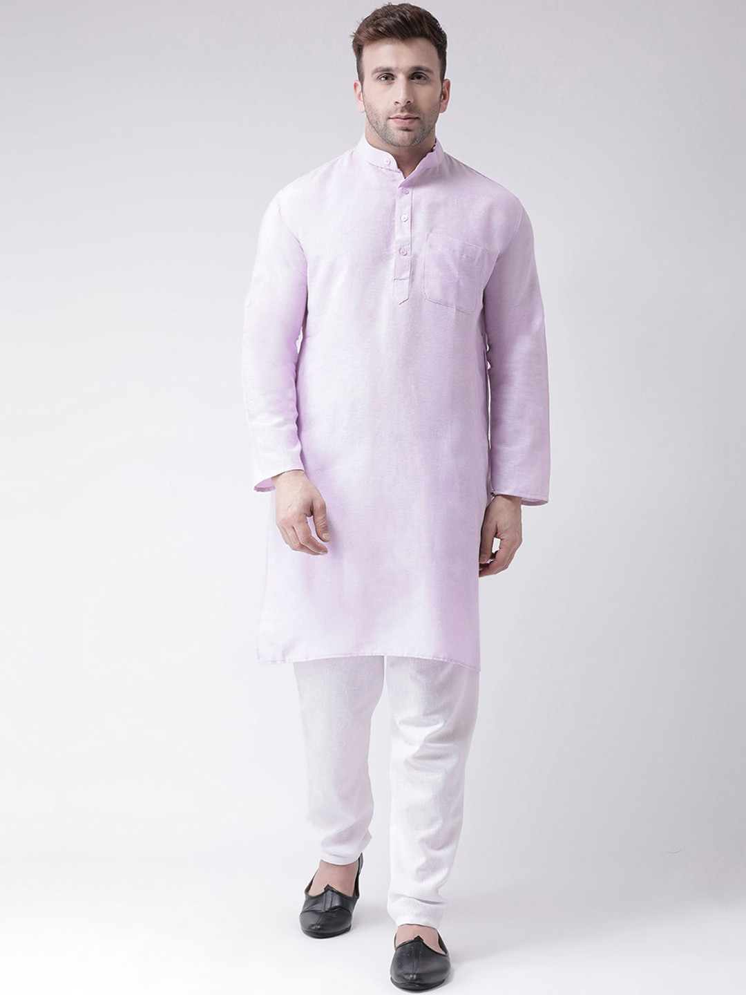 

KHADIO Men Purple & White Pure Cotton Kurta with Pyjamas