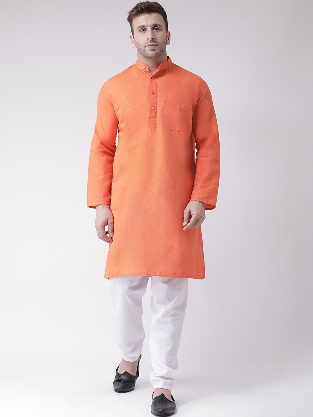 

KHADIO Men Orange & White Pure Cotton Kurta With Pyjamas