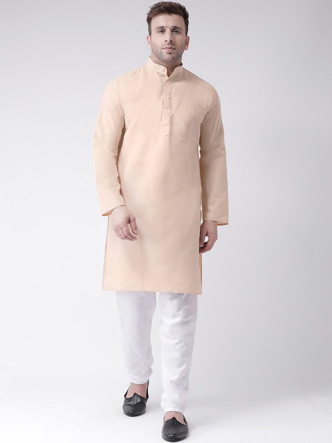 

KHADIO Men Beige & White Pure Cotton Kurta with Pyjamas
