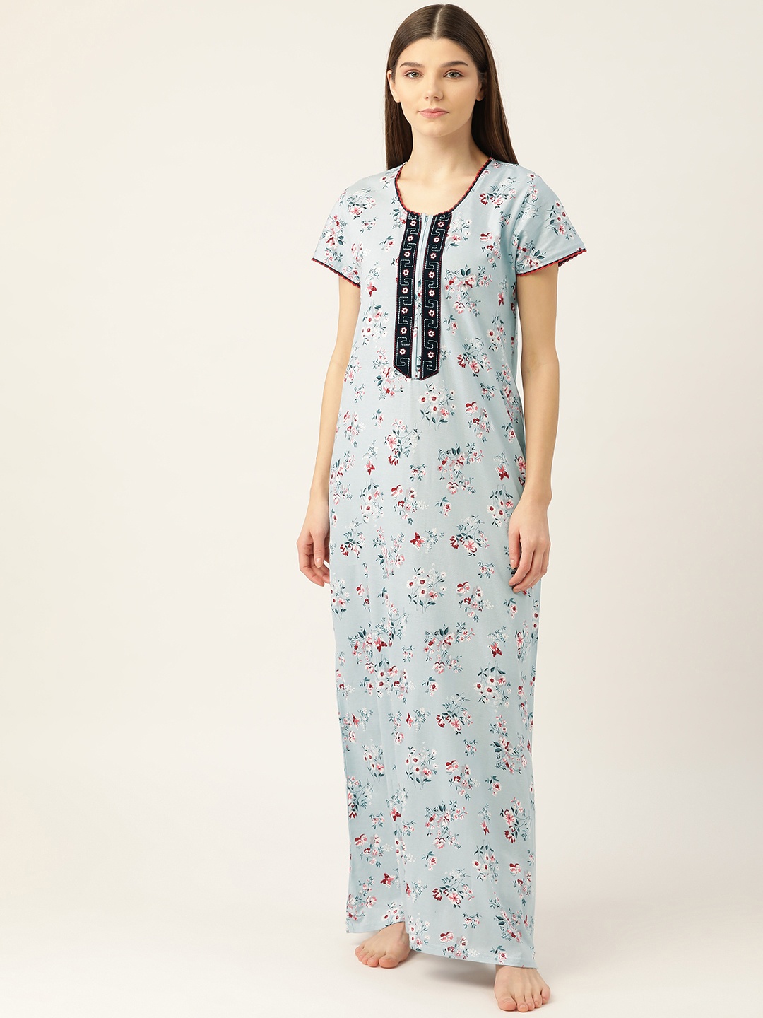 

Sweet Dreams Blue Printed Maxi Nightdress