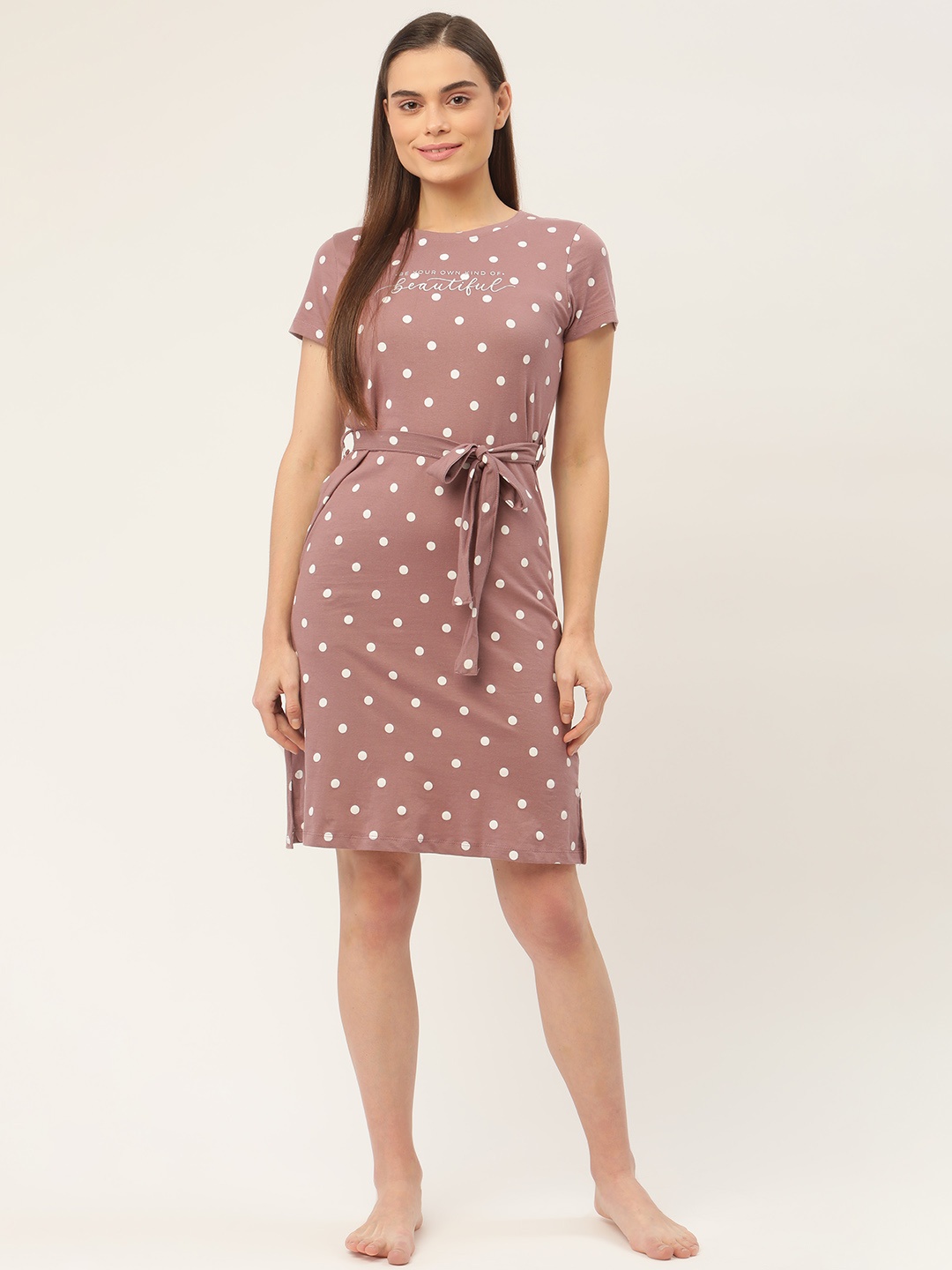 

Sweet Dreams Pink & White Printed Pure Cotton Nightdress