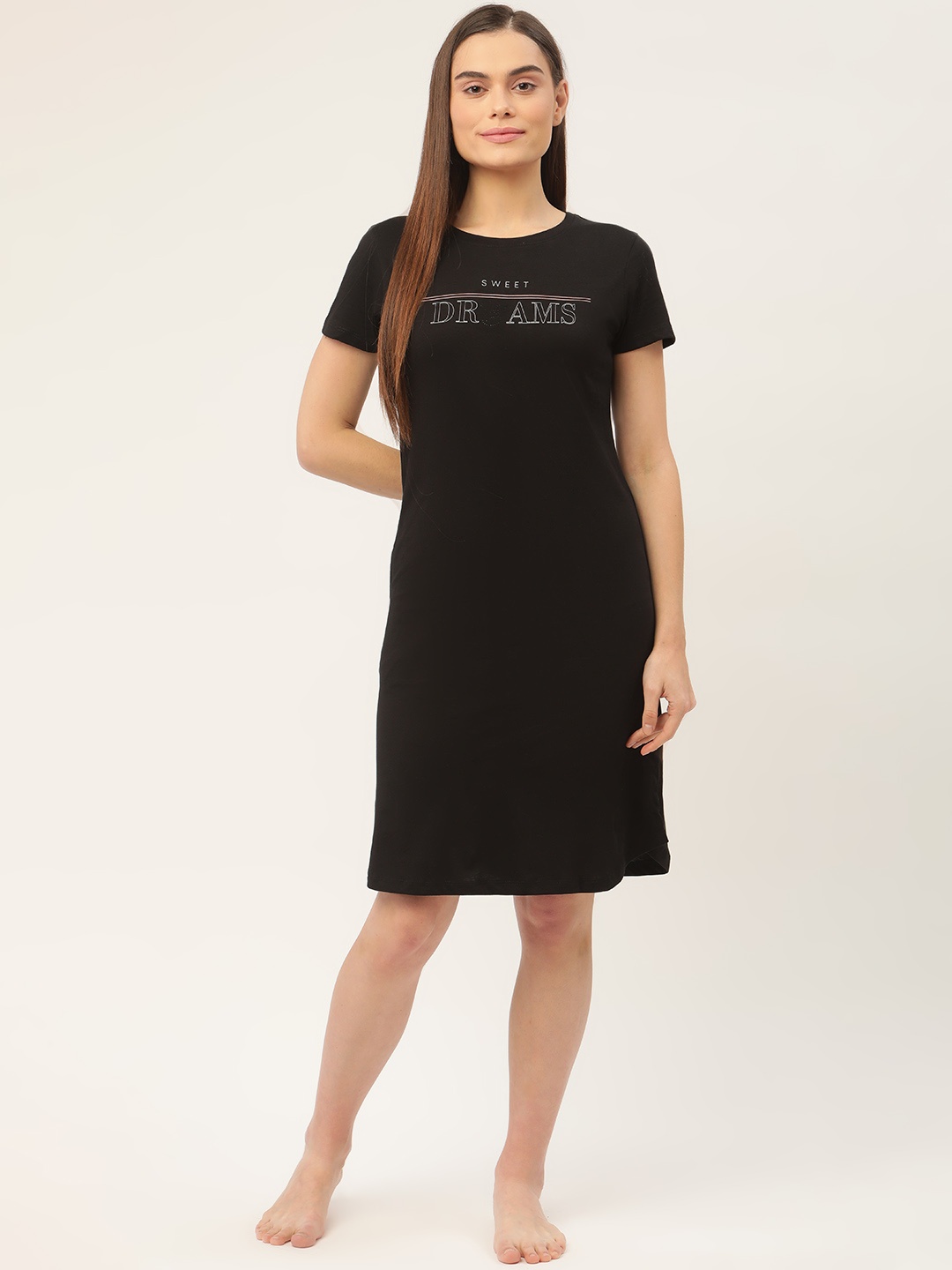 

Sweet Dreams Black & White Printed Pure Cotton Nightdress