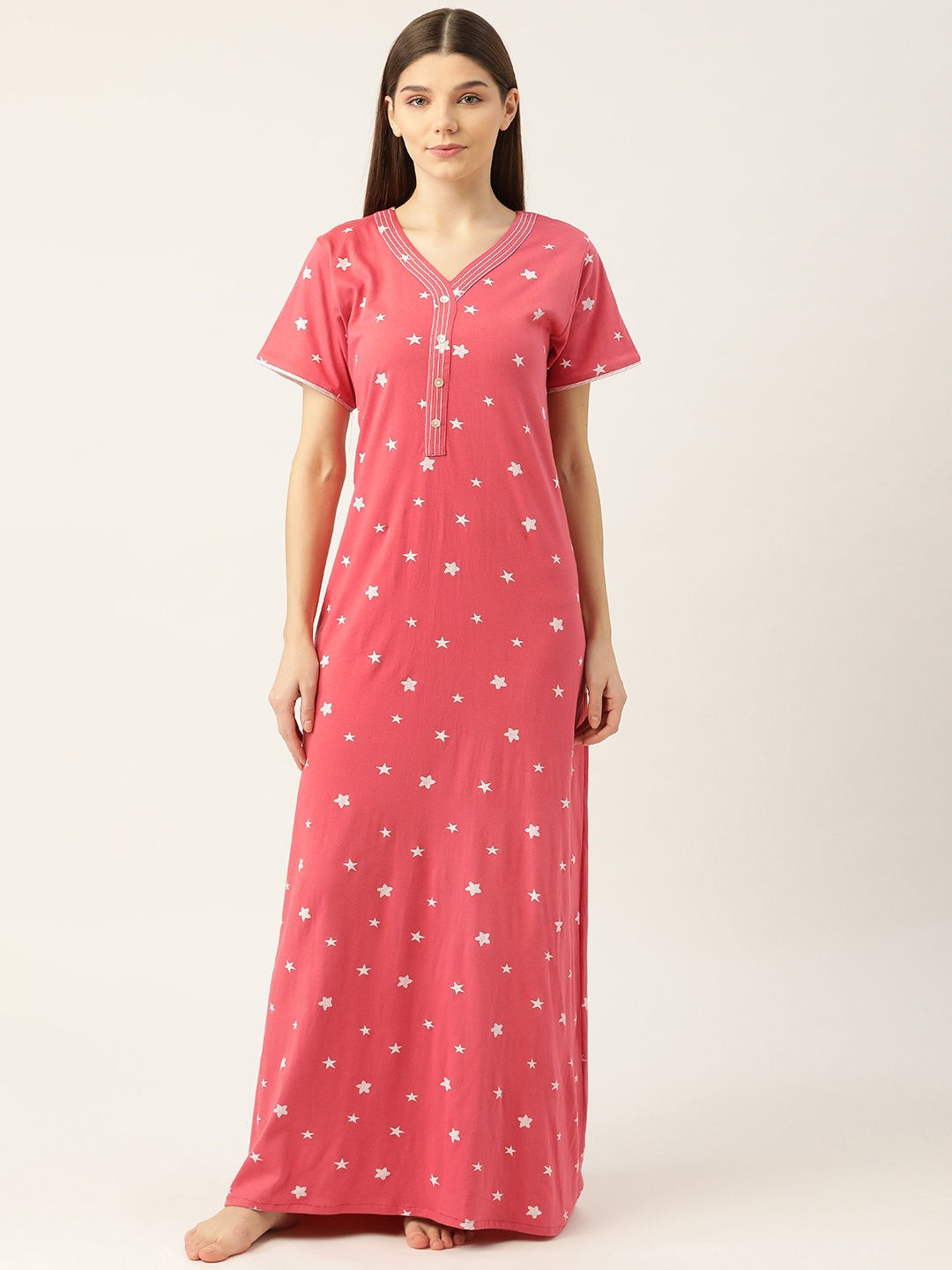 

Sweet Dreams Pink Pure Cotton Printed Maxi Nightdress