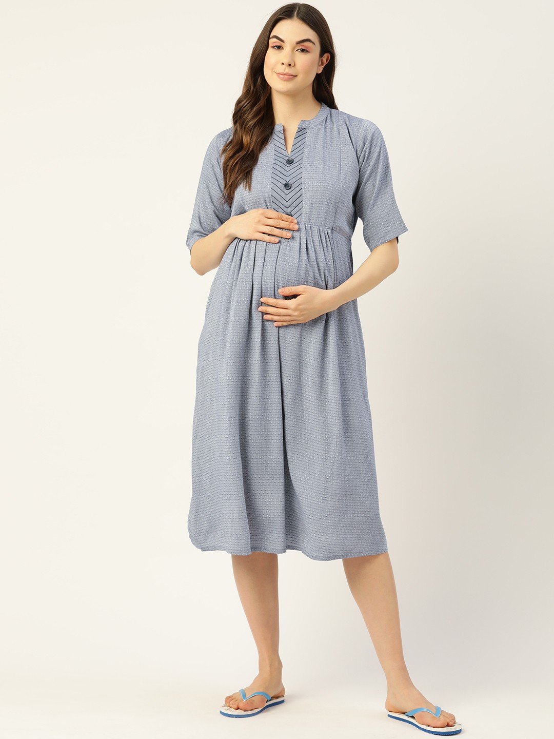 

Sweet Dreams Women Blue Self Design Maternity Nightdress