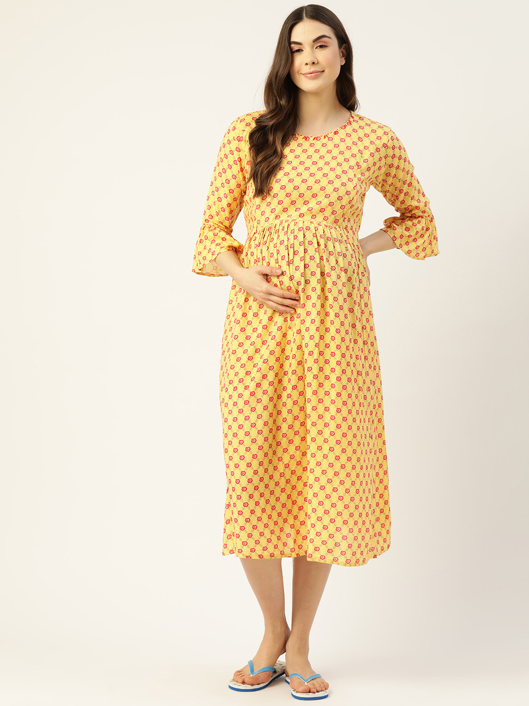 

Sweet Dreams Women Yellow Floral Printed Maternity Nightdress
