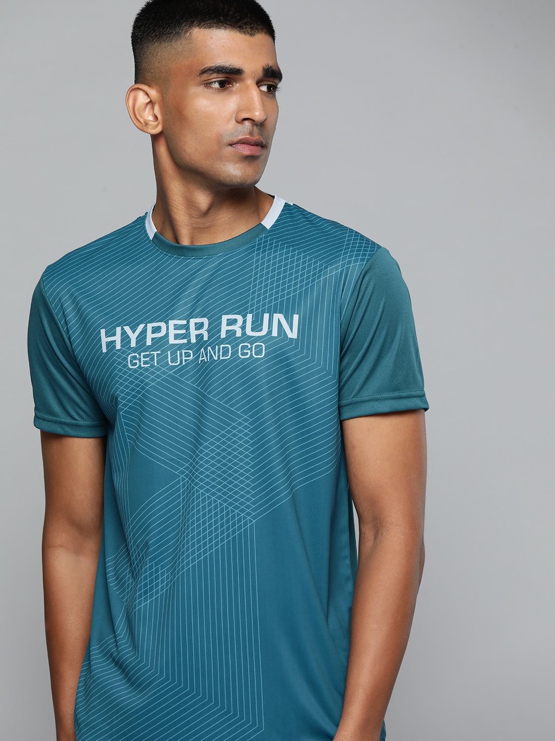 Slazenger Men Teal Green & Grey Typography Printed T-shirt