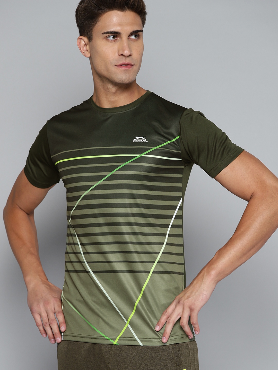 

Slazenger Men Olive Green Printed T-shirt