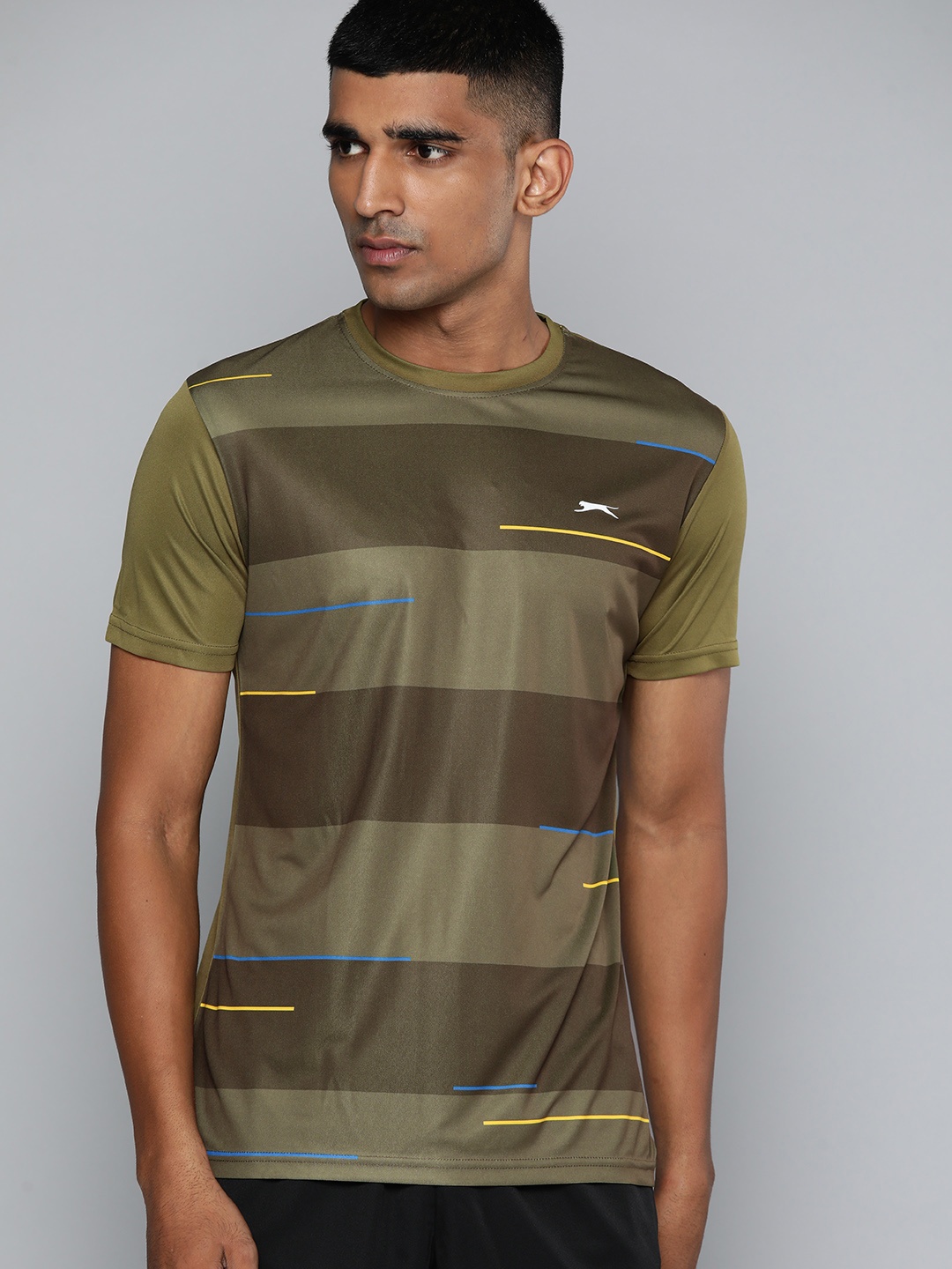 

Slazenger Men Olive Green Striped T-shirt