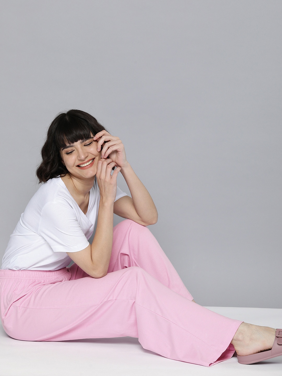 

HERE&NOW Women Pink Solid Cotton Lounge Pants