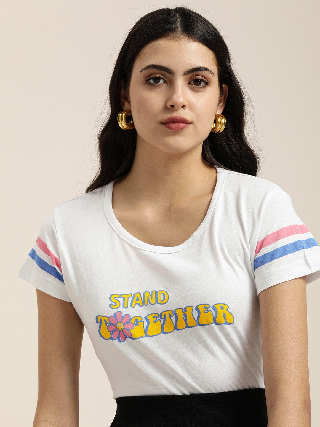 

Moda Rapido Women White Graphic Printed Pure Cotton Casual T-shirt