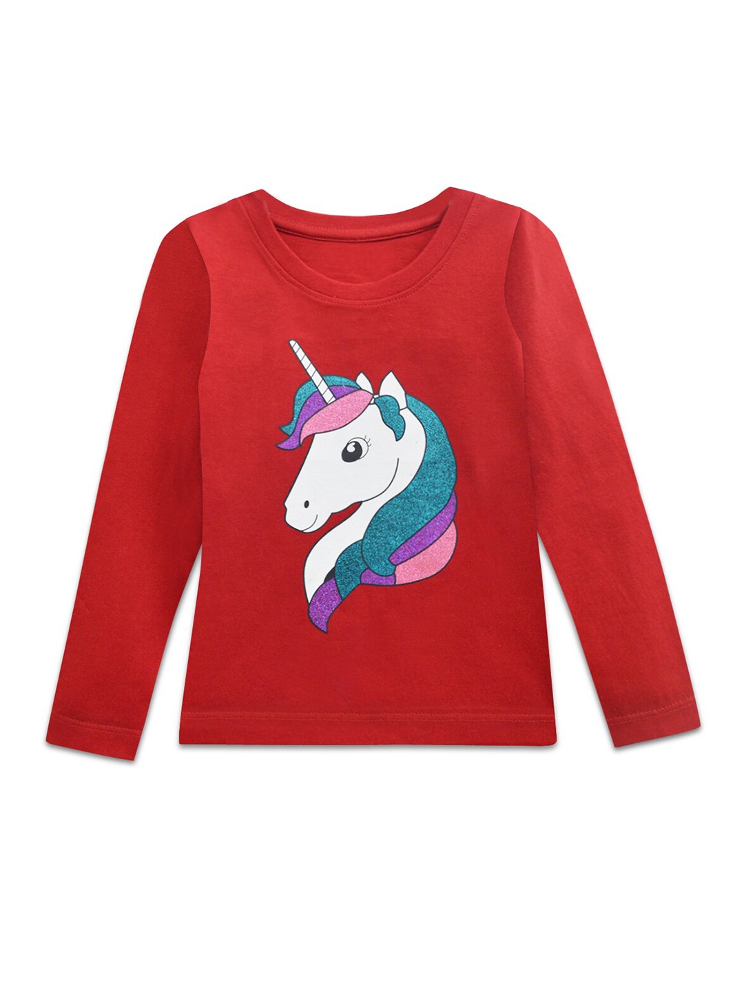 

A T U N Girls Red Printed Applique T-shirt