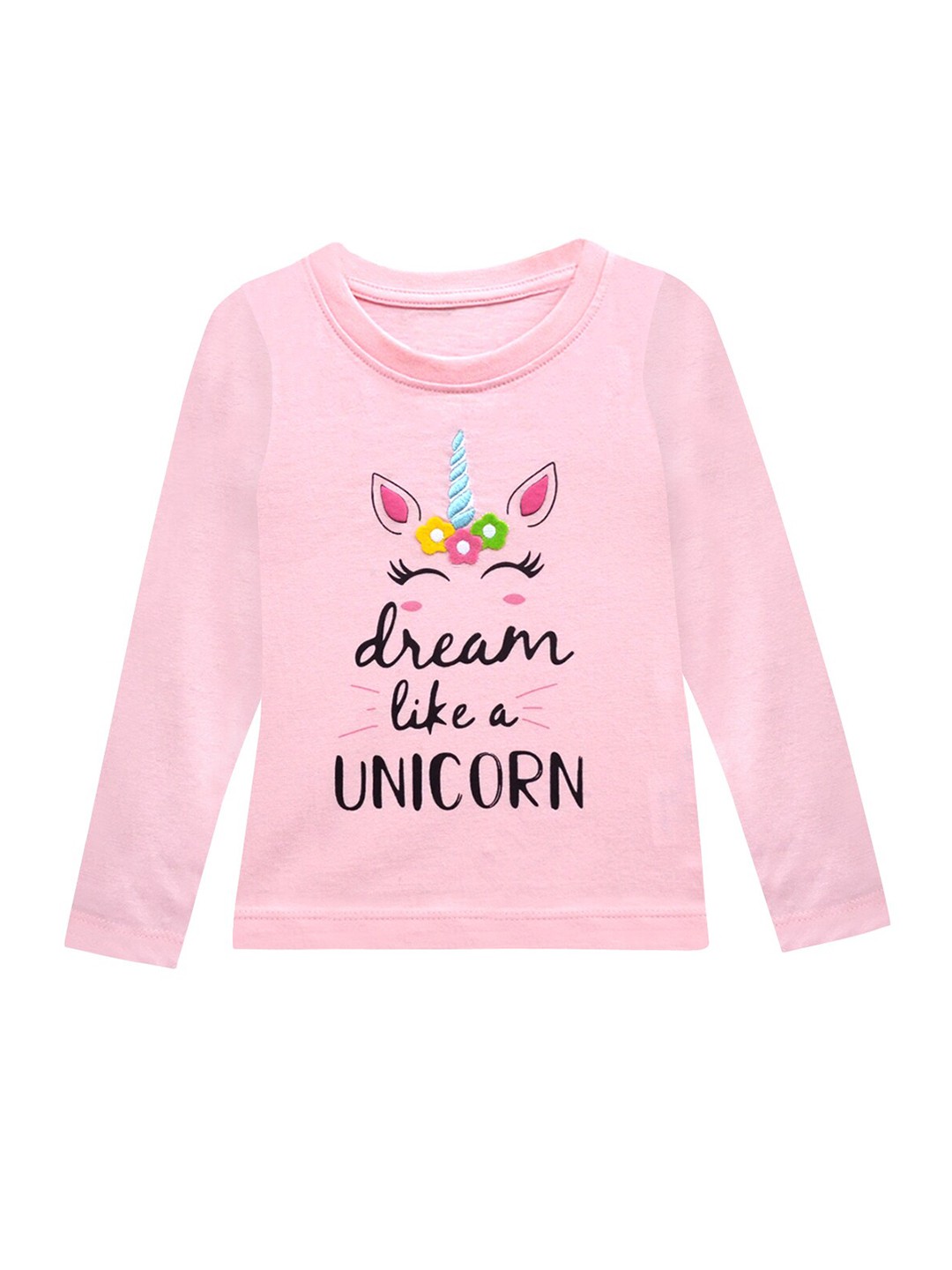 

A T U N Girls Pink Typography Printed Applique T-shirt