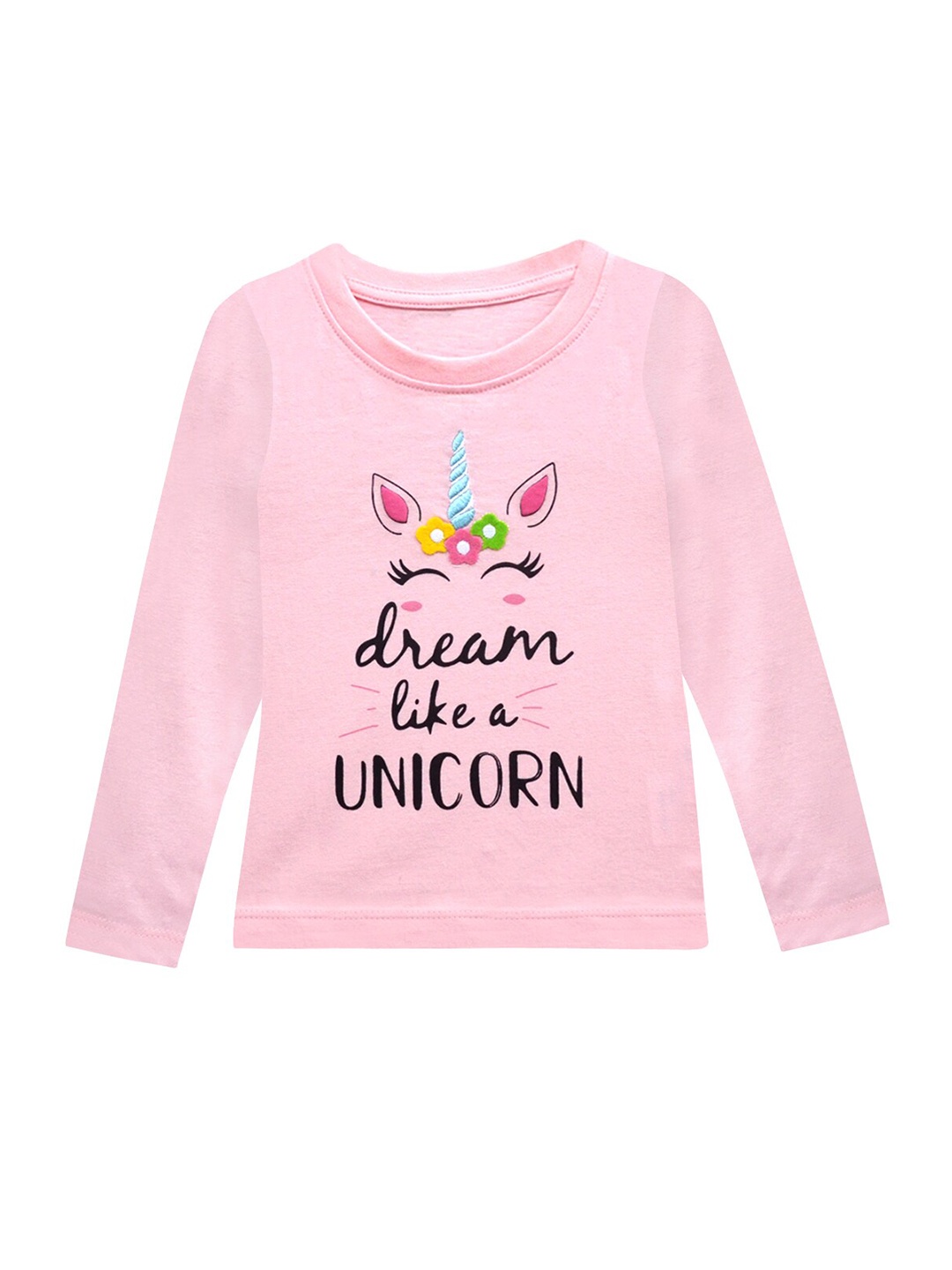 

A T U N Girls Pink Typography Printed Applique T-shirt