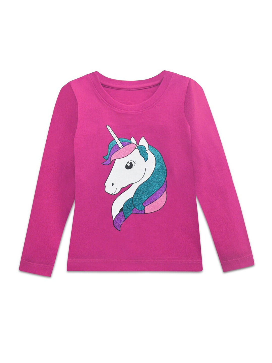 

A T U N Girls Fuchsia Printed Applique T-shirt