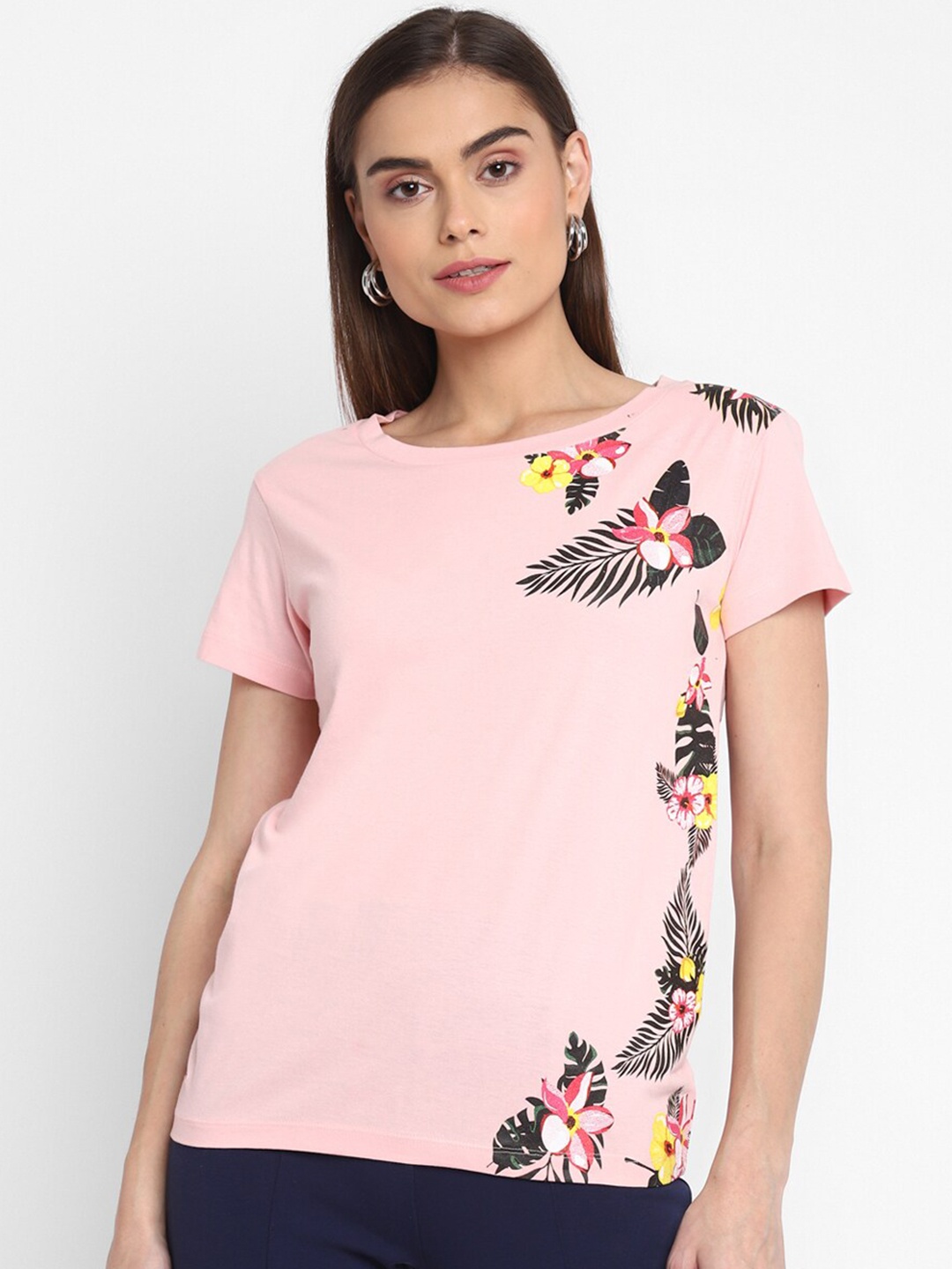 

LAMOURE BY RED CHIEF Women Pink Typography Printed T-shirt
