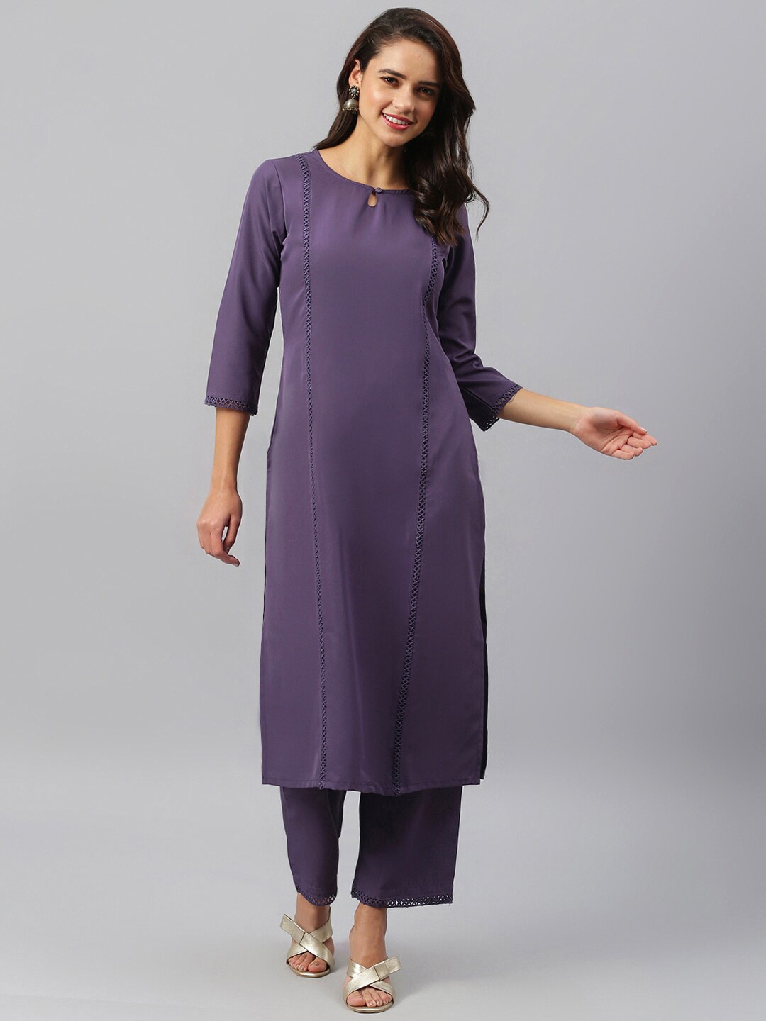 

Azira Women Purple Panelled Kurta with Trousers