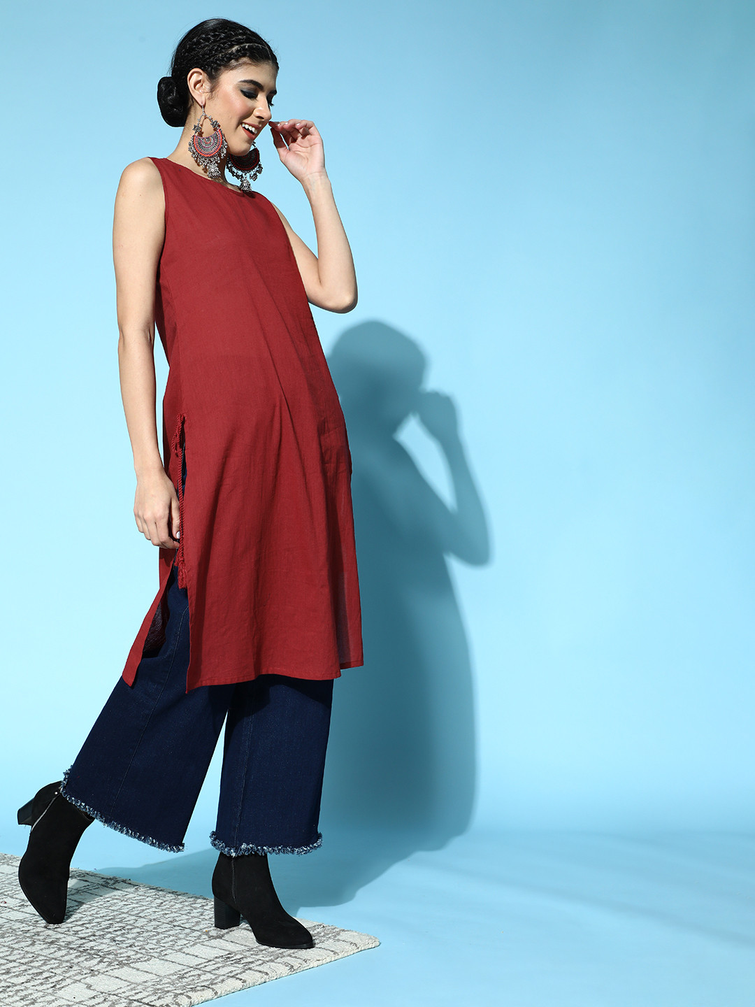 

HERE&NOW Chic Rust Cotton All in the Details Kurta
