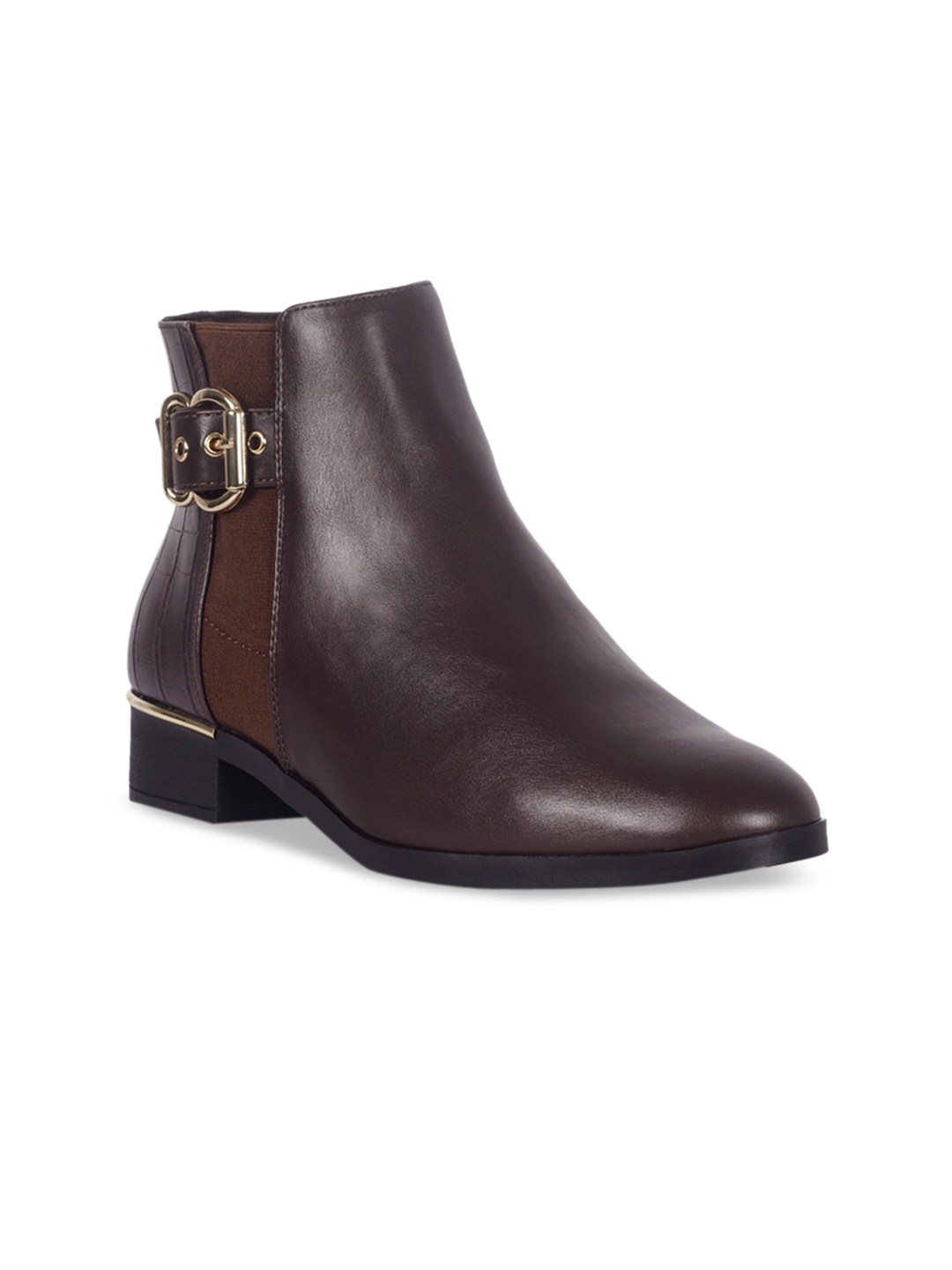 

London Rag Brown Block Heeled Boots with Buckles