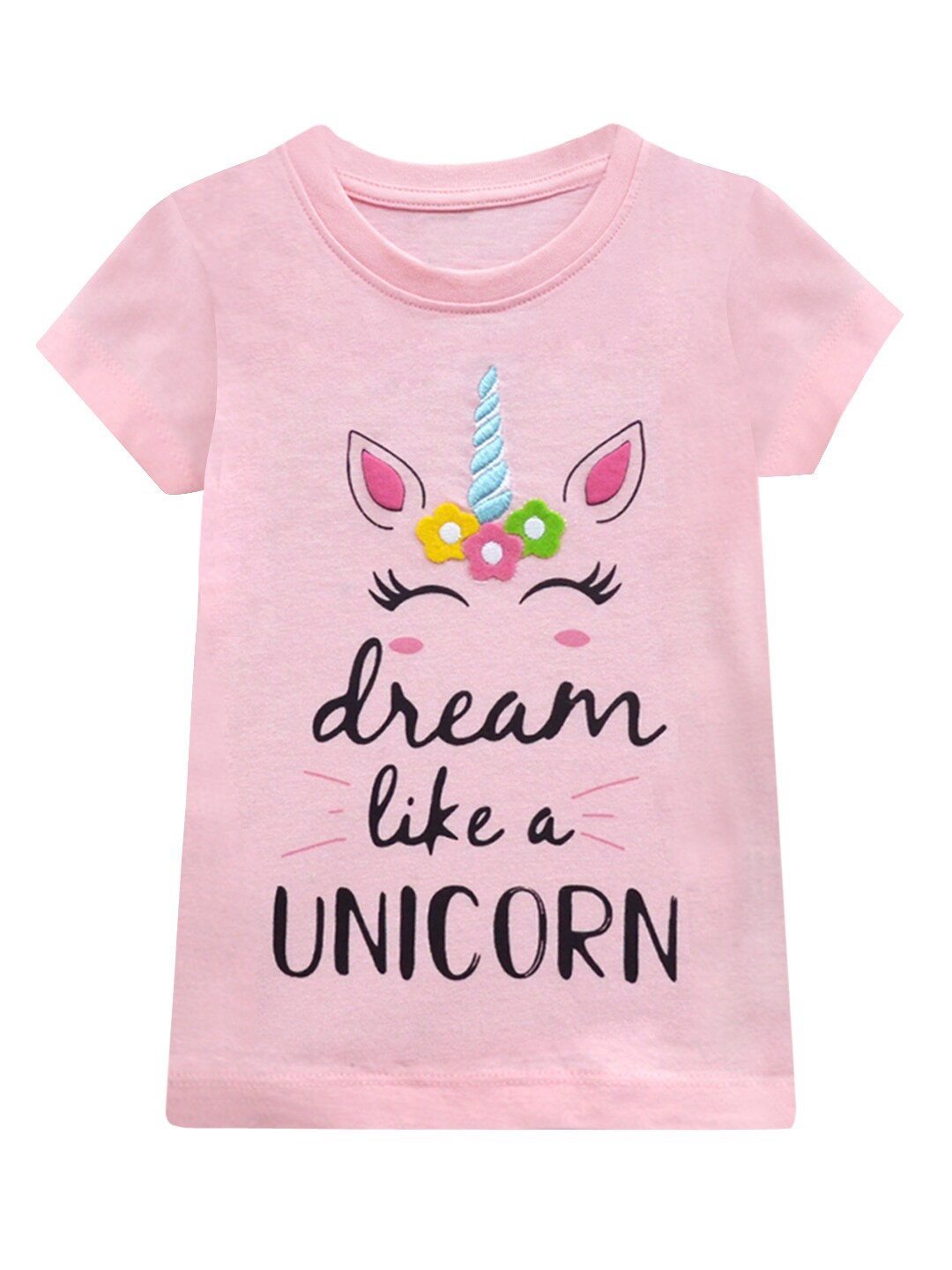 

A T U N Girls Pink Printed Applique T-shirt