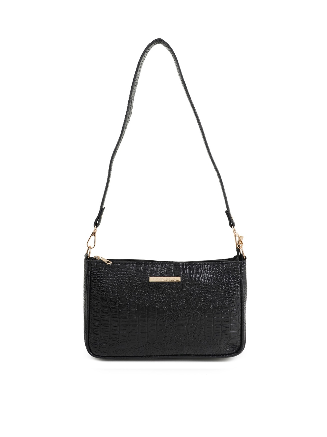 

Lapis O Lupo Black Textured Structured Sling Bag with Quilted