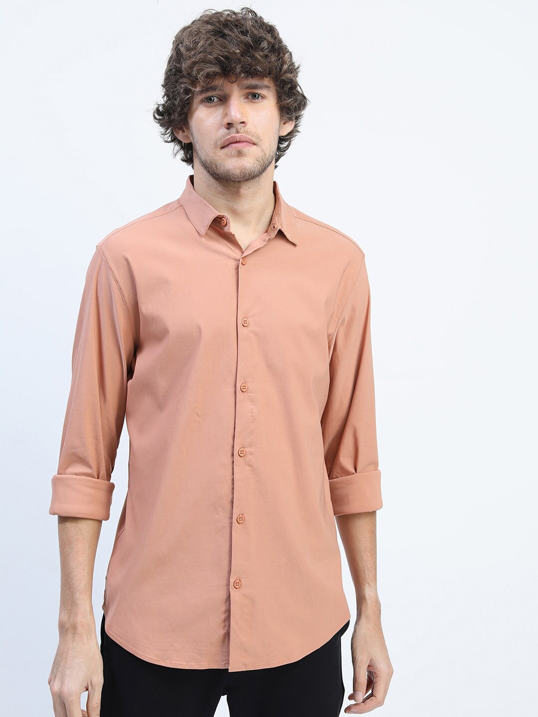 

HIGHLANDER Men Rust Slim Fit Casual Shirt