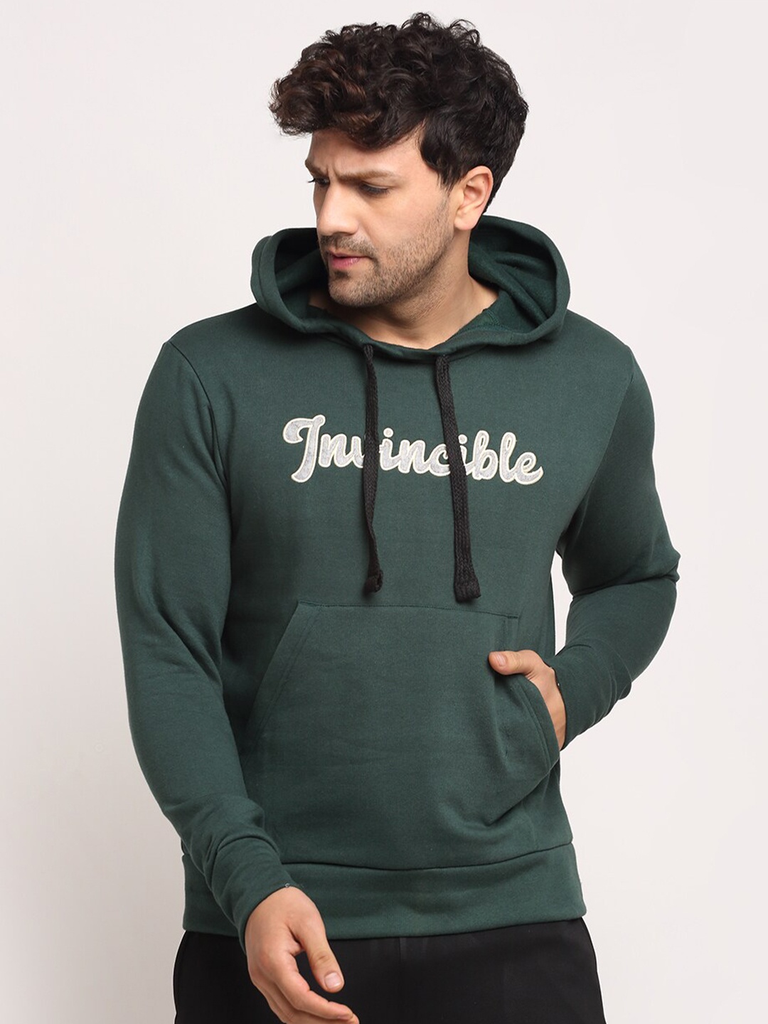 

Invincible Men Green Printed Hooded Sweatshirt