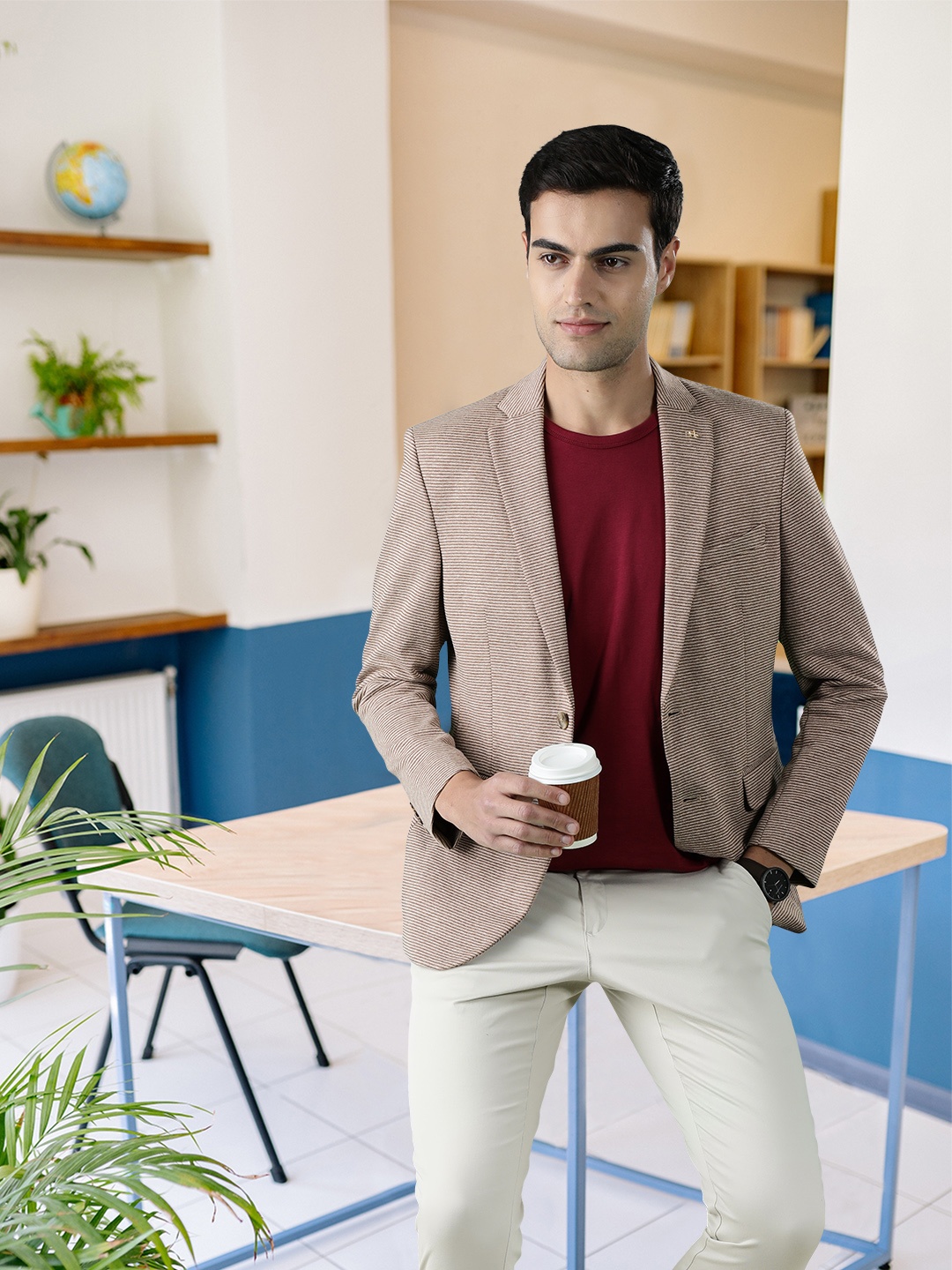 

Arrow Men Beige & Brown Striped Single-Breasted Formal Blazer