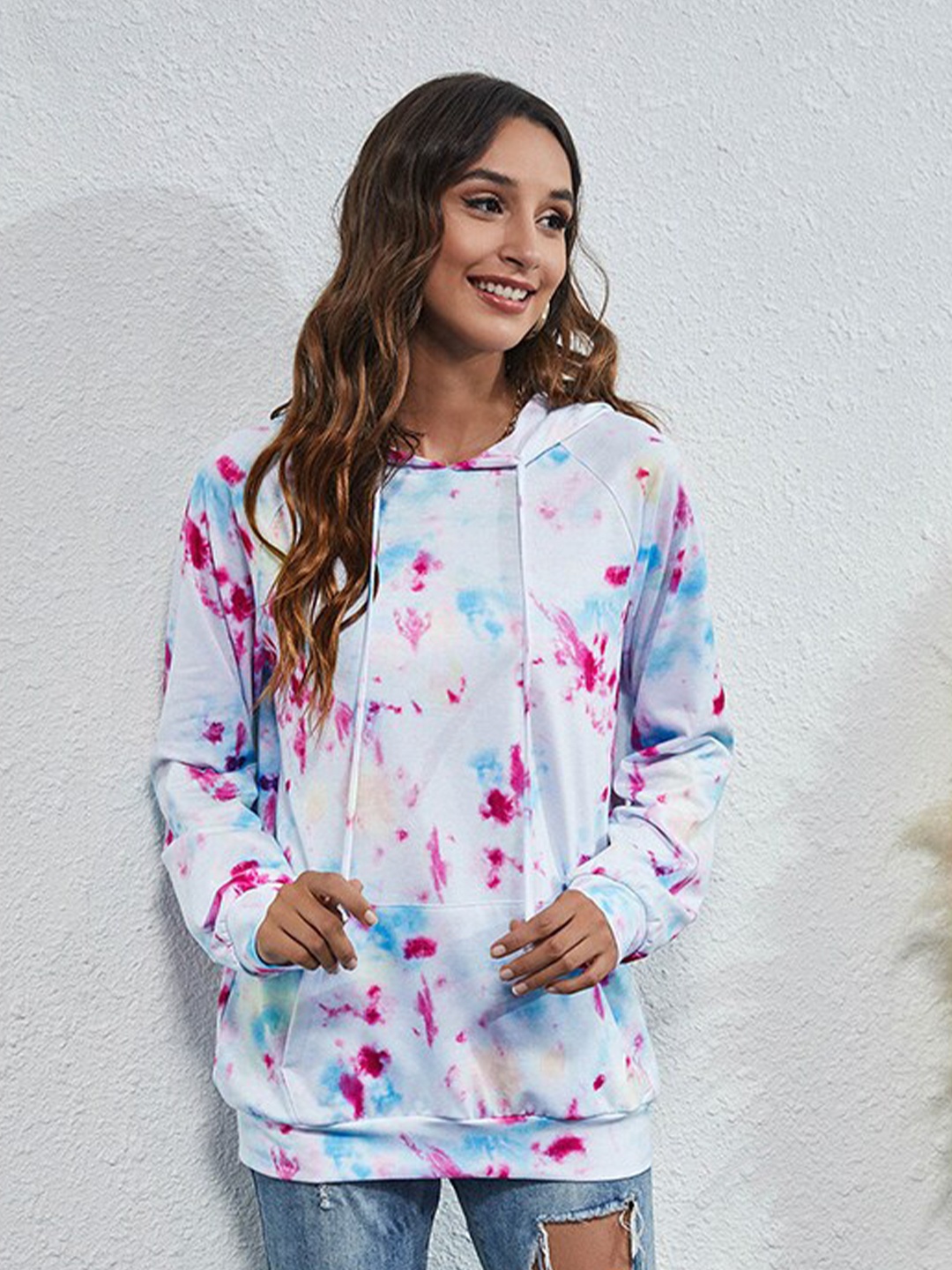 

BoStreet Women Blue Printed Hooded Sweatshirt