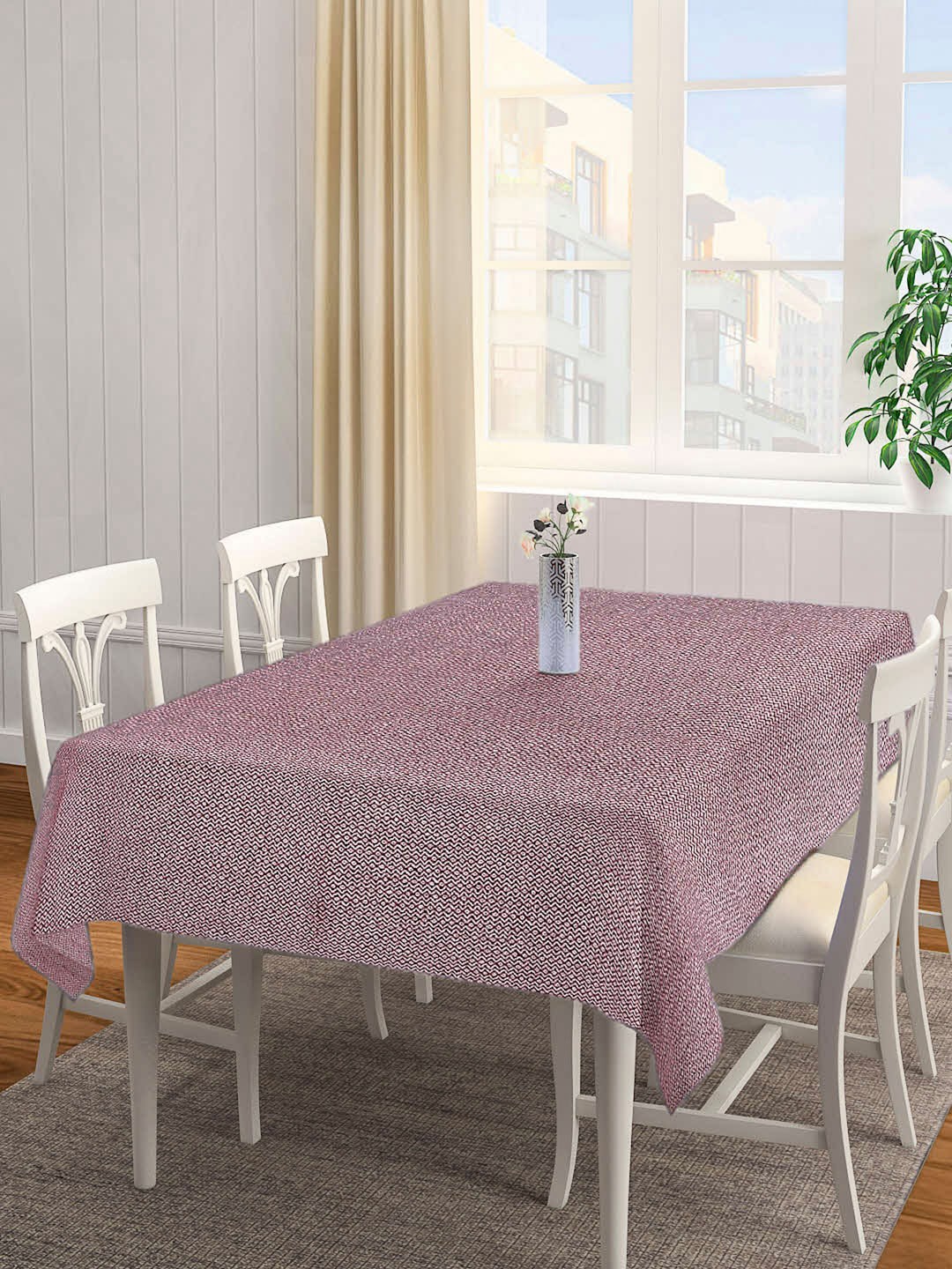 

KLOTTHE Maroon & White Geometric Printed 6-Seater Rectangle Cotton Table Cover