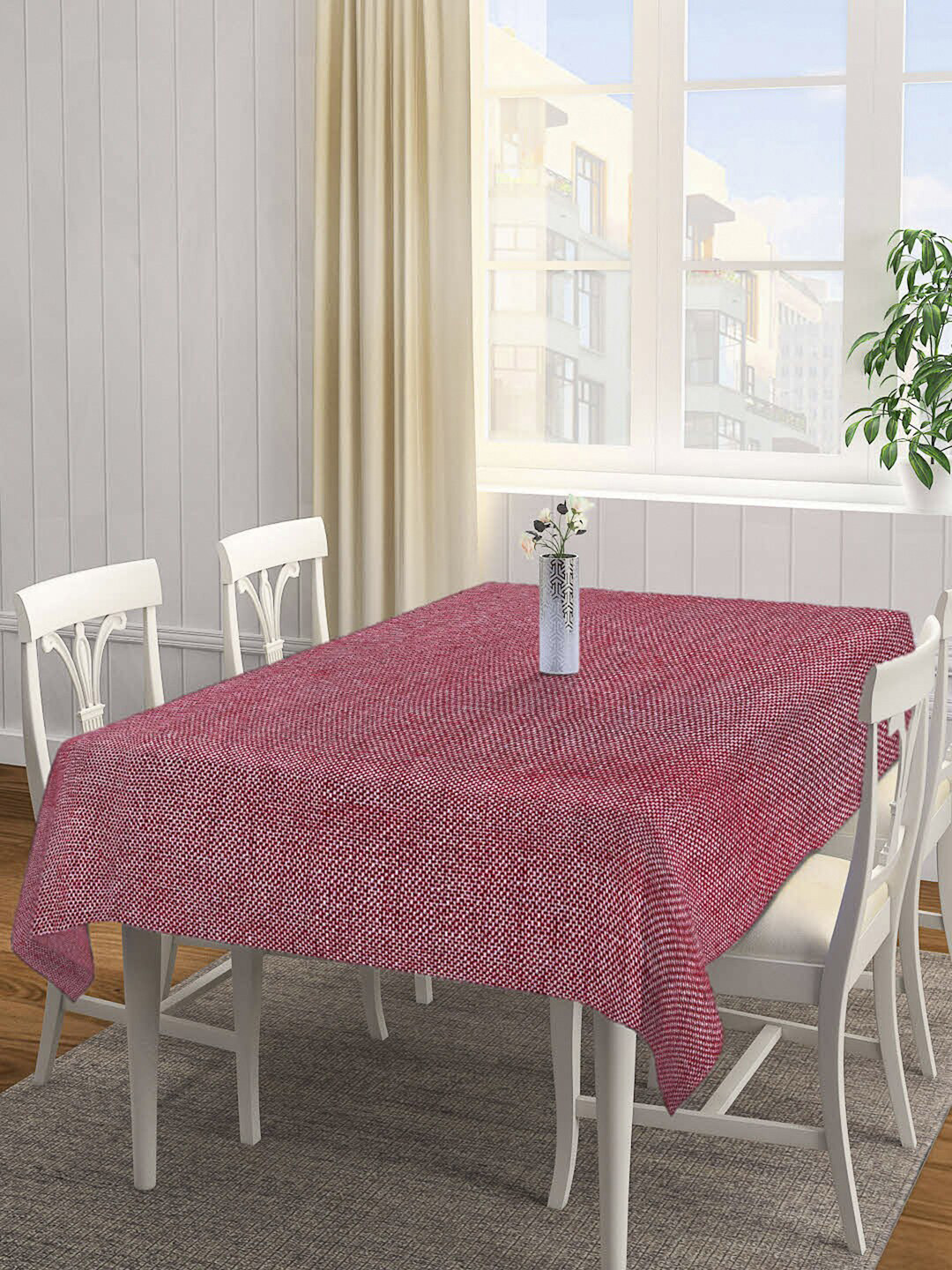 

KLOTTHE Red Solid 6-Seater Rectangular Cotton Table Cover