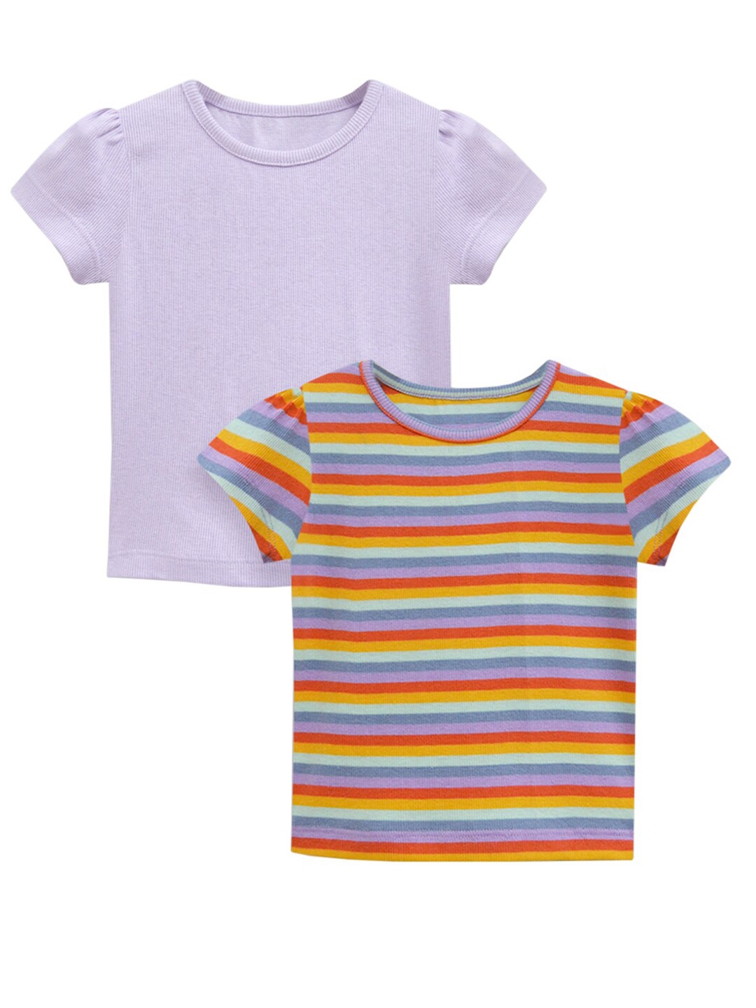 

A T U N Girls Mauve 2 Striped Pockets T-shirt