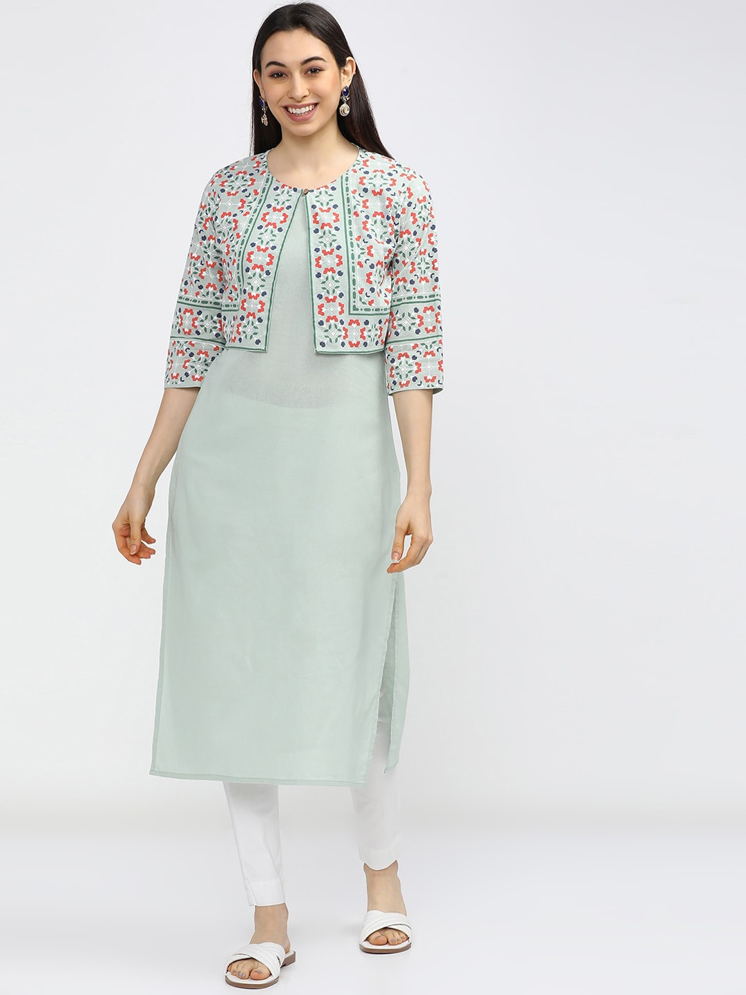 

Vishudh Women Green Kurta with Jacket