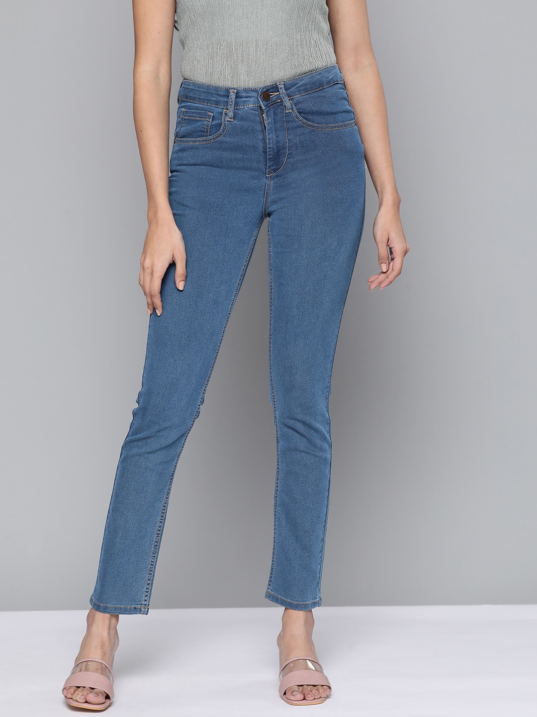 

HERE&NOW Women Blue Skinny Fit High-Rise Clean Look Cropped Jeans