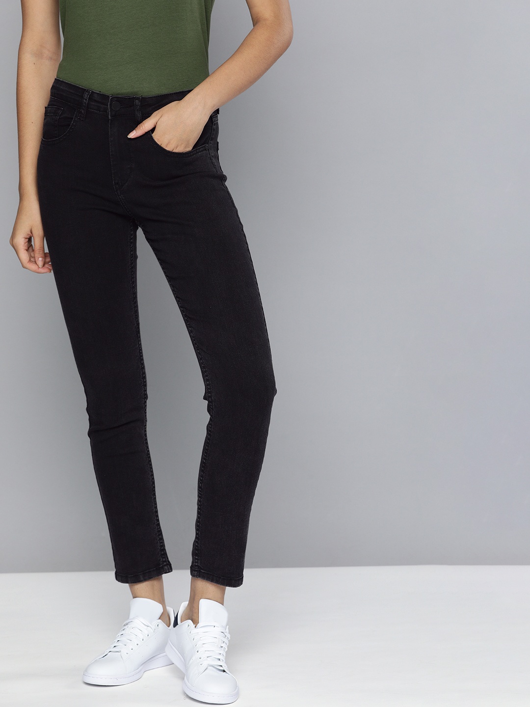 

HERE&NOW Women Dark Grey Skinny Fit High-Rise Clean Look Stretchable Jeans