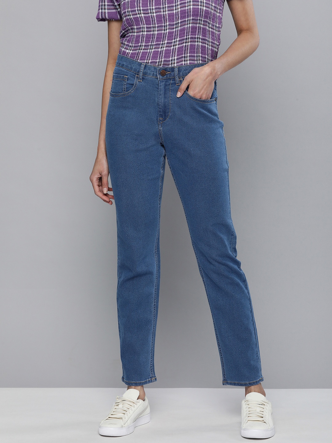 

HERE&NOW Women Blue Slim Fit High-Rise Clean Look Jeans