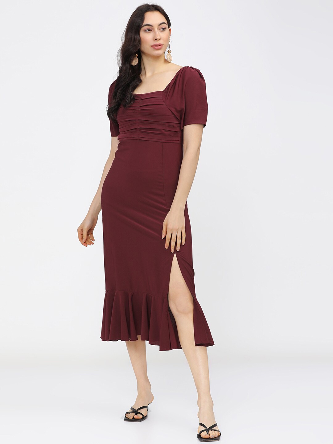 

Tokyo Talkies Maroon Sheath Midi Dress