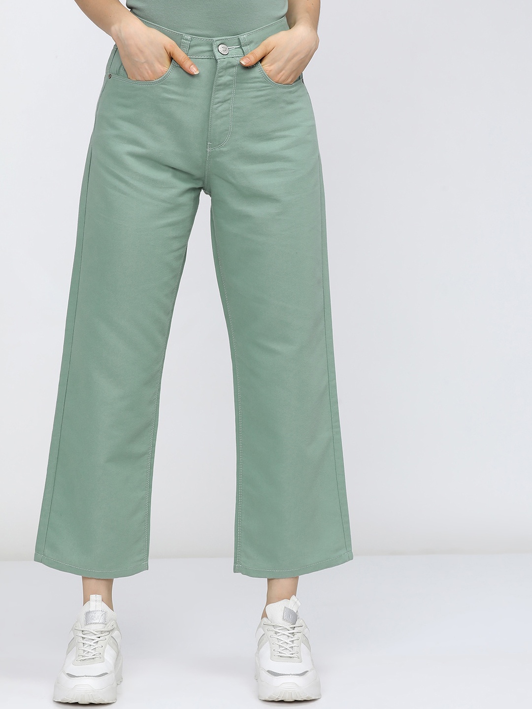 

Tokyo Talkies Women Mint Green Wide Leg Stretchable Jeans