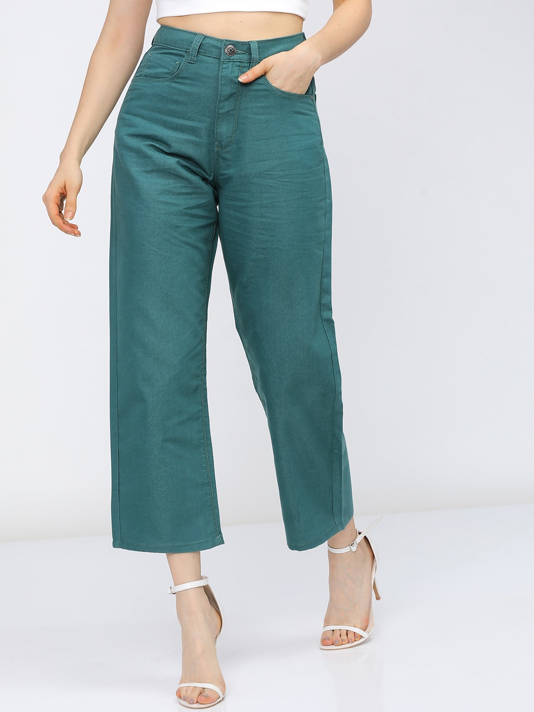 

Tokyo Talkies Women Teal Wide Leg Stretchable Jeans