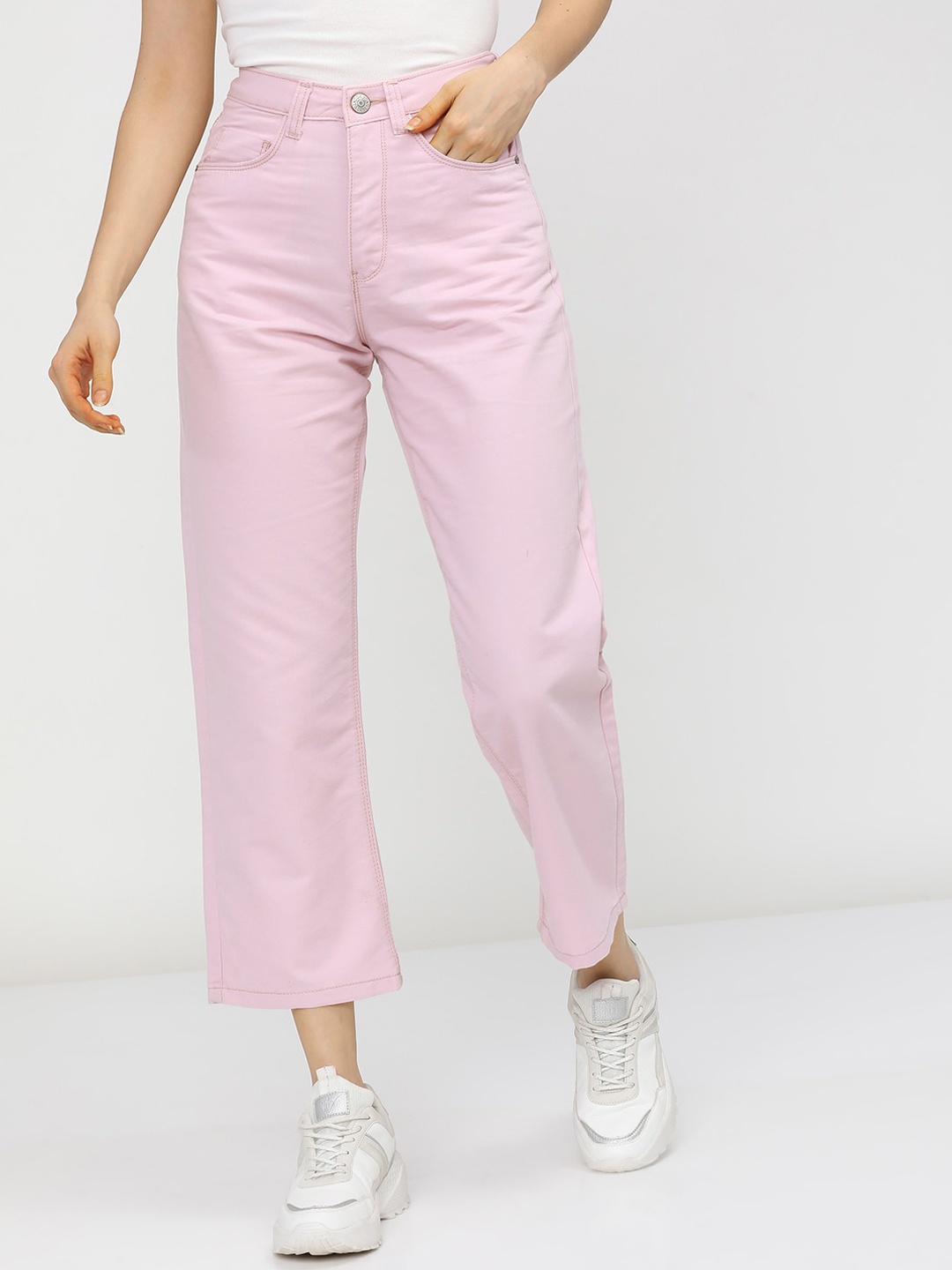 

Tokyo Talkies Women Pink Wide Leg Stretchable Jeans