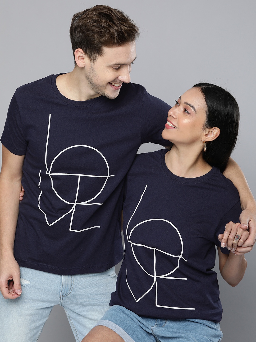 

HERE&NOW Unisex Navy Blue Geometrical Printed Casual T-shirt