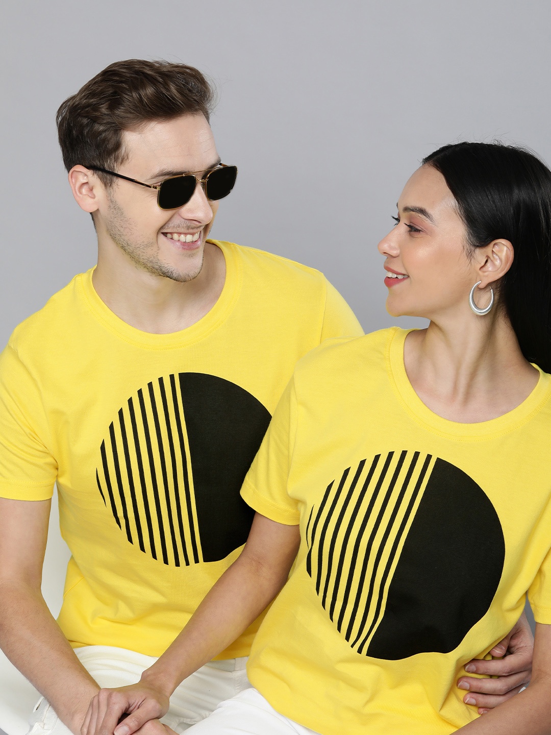 

HERE&NOW Unisex Yellow Geometrical Printed Casual T-shirt
