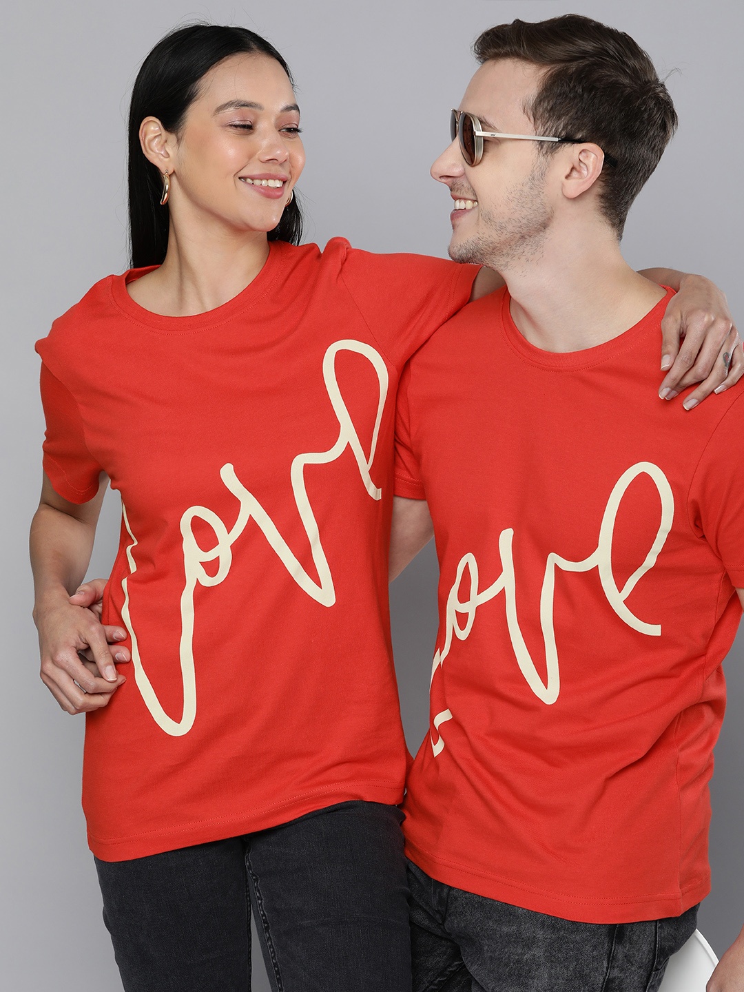 

HERE&NOW Unisex Red Typography Printed Casual T-shirt