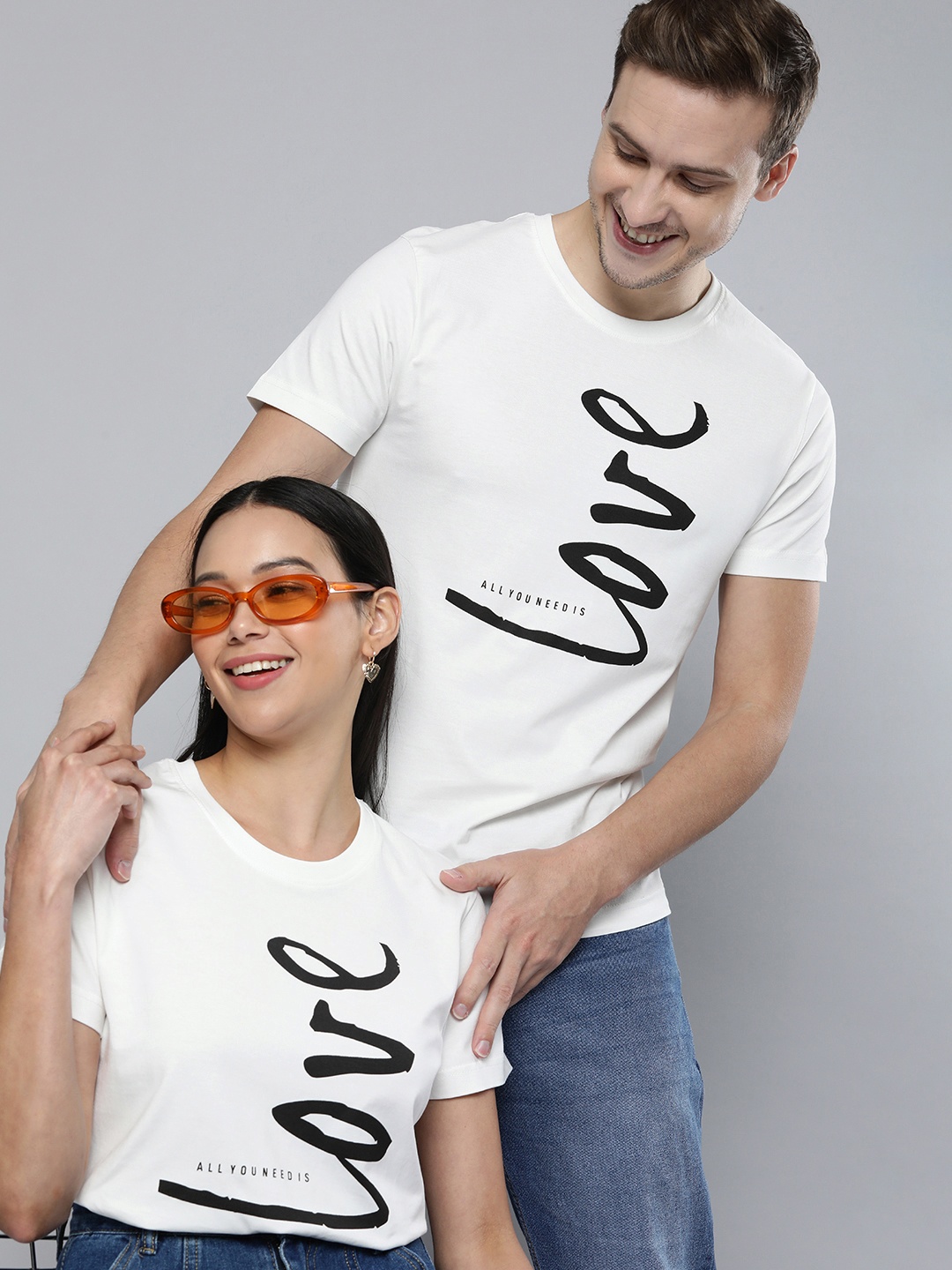 

HERE&NOW Unisex White Typography Printed Pure Cotton Slim Fit T-shirt