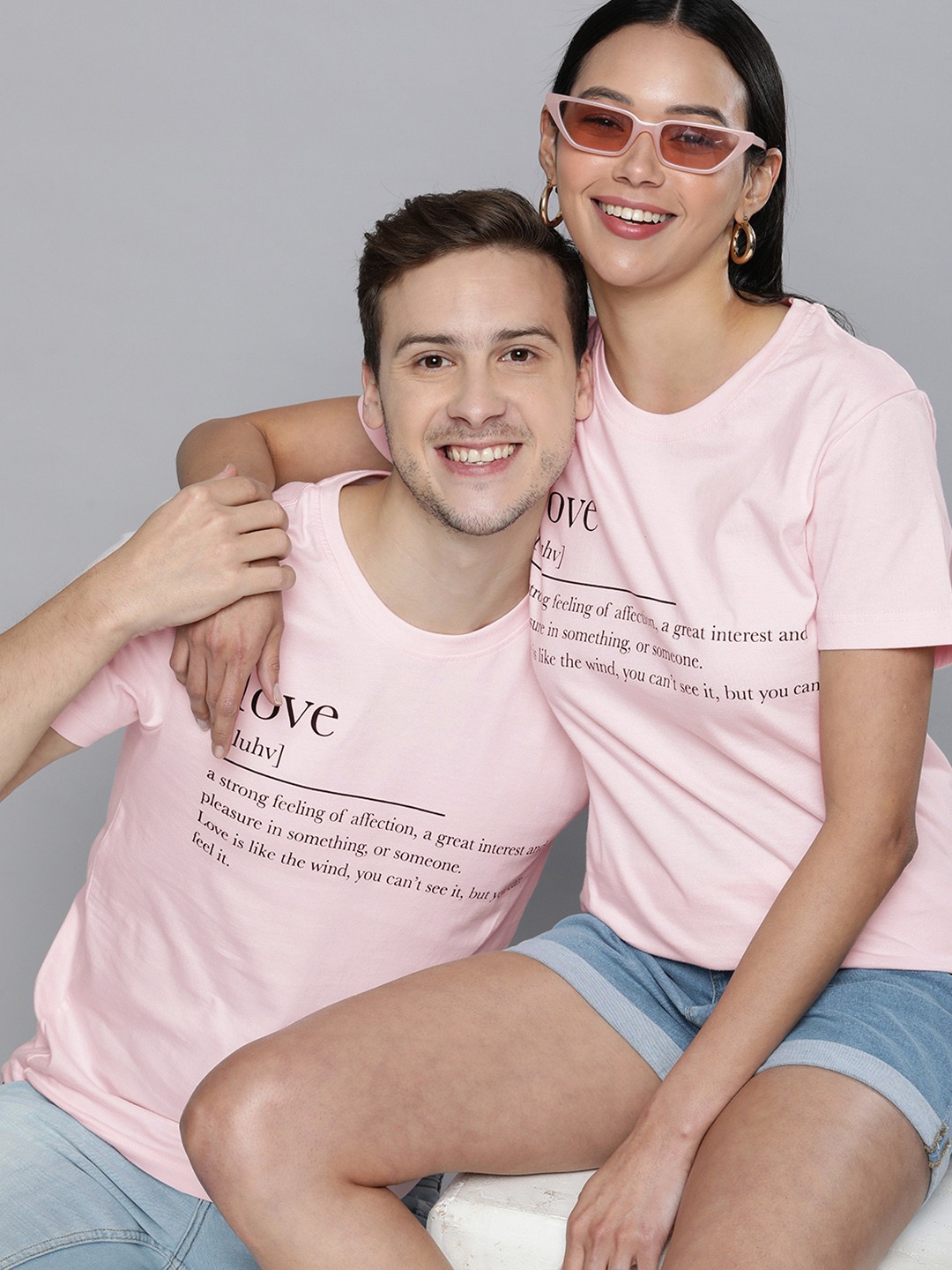

HERE&NOW Unisex Light Pink Typography Printed Pure Cotton Slim Fit T-shirt