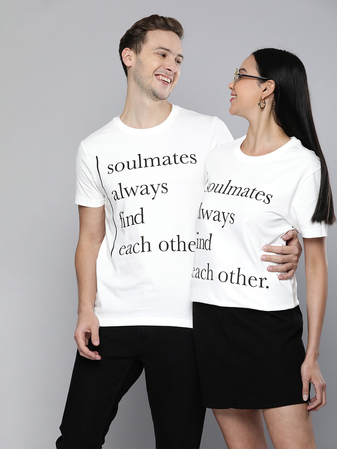 

HERE&NOW Unisex White Typography Printed Pure Cotton Slim Fit T-shirt