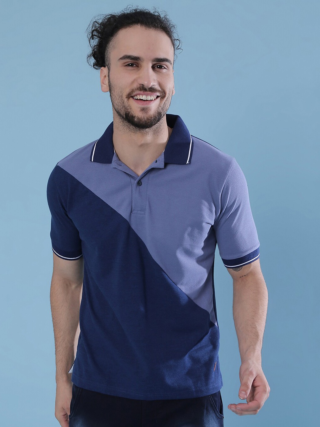 

Campus Sutra Men Navy Blue Polo Collar Pockets Outdoor T-shirt