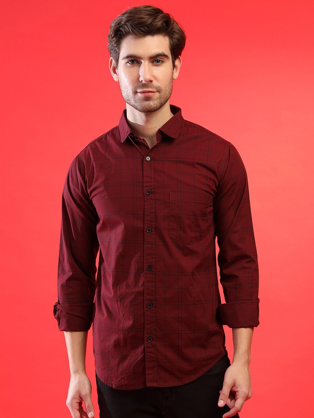 

Campus Sutra Men Maroon Classic Checked Casual Shirt