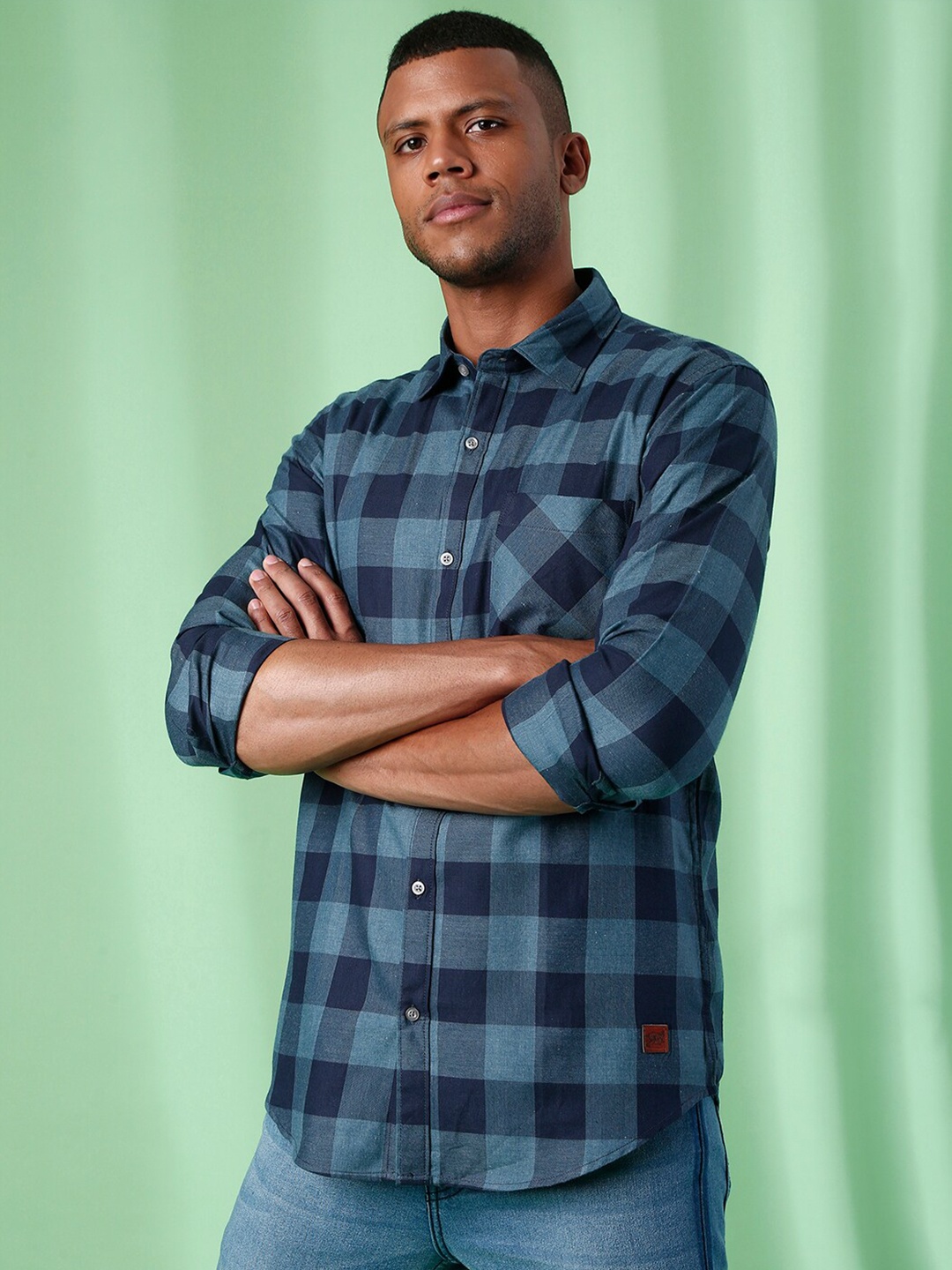 

Campus Sutra Men Blue Classic Buffalo Checks Checked Casual Shirt